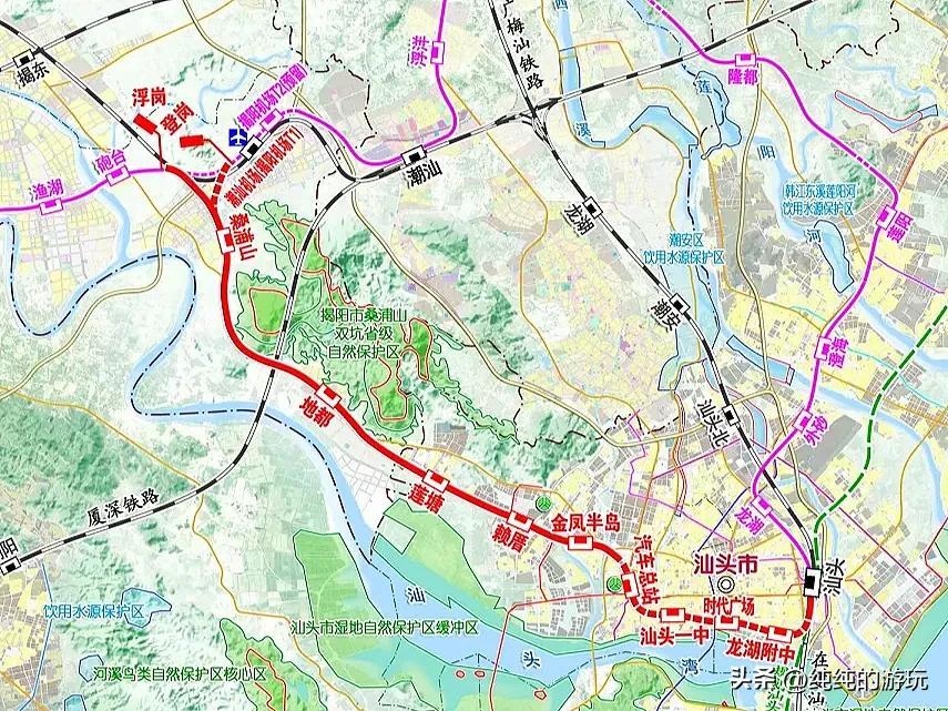 广东省粤东城际铁路“一环一射线”5段线路的走向