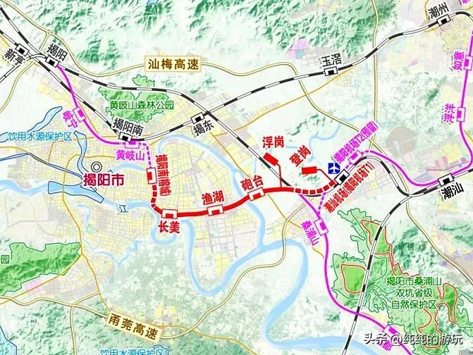 广东省粤东城际铁路“一环一射线”5段线路的走向