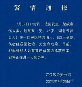 ​武汉发生重大恶性案件，45岁男子持刀行凶姑姑一家！原因令人愤怒